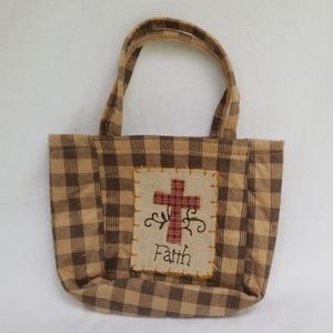 Faith with Cross Plaid Mini Material Hand Bag